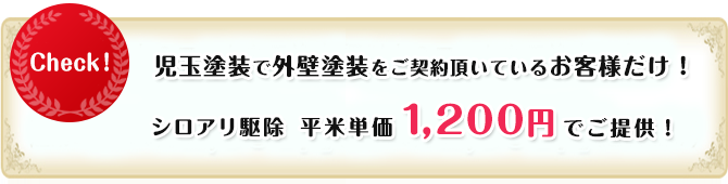 児玉塗装で外壁塗装をご契約頂いているお客様だけ！シロアリ駆除　平米単価1,200円でご提供！